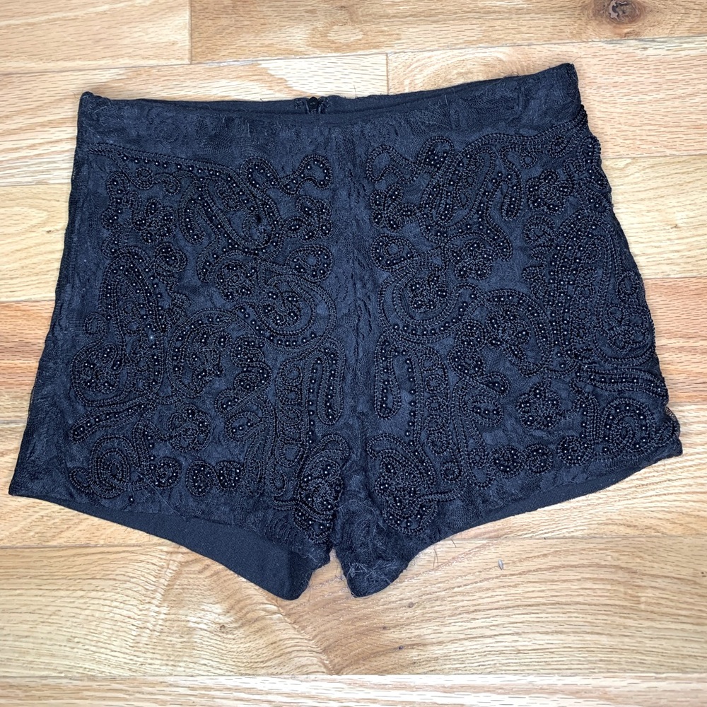 Beaded high waisted black shorts